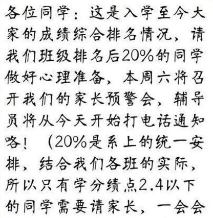 排名后20%要被叫家长