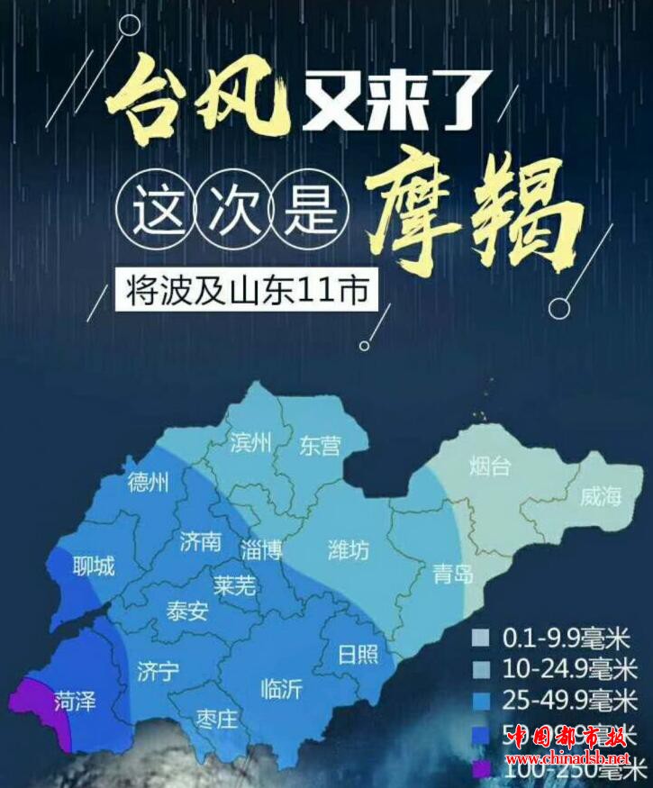台风“摩羯”带来大暴雨 山东发布橙色预警